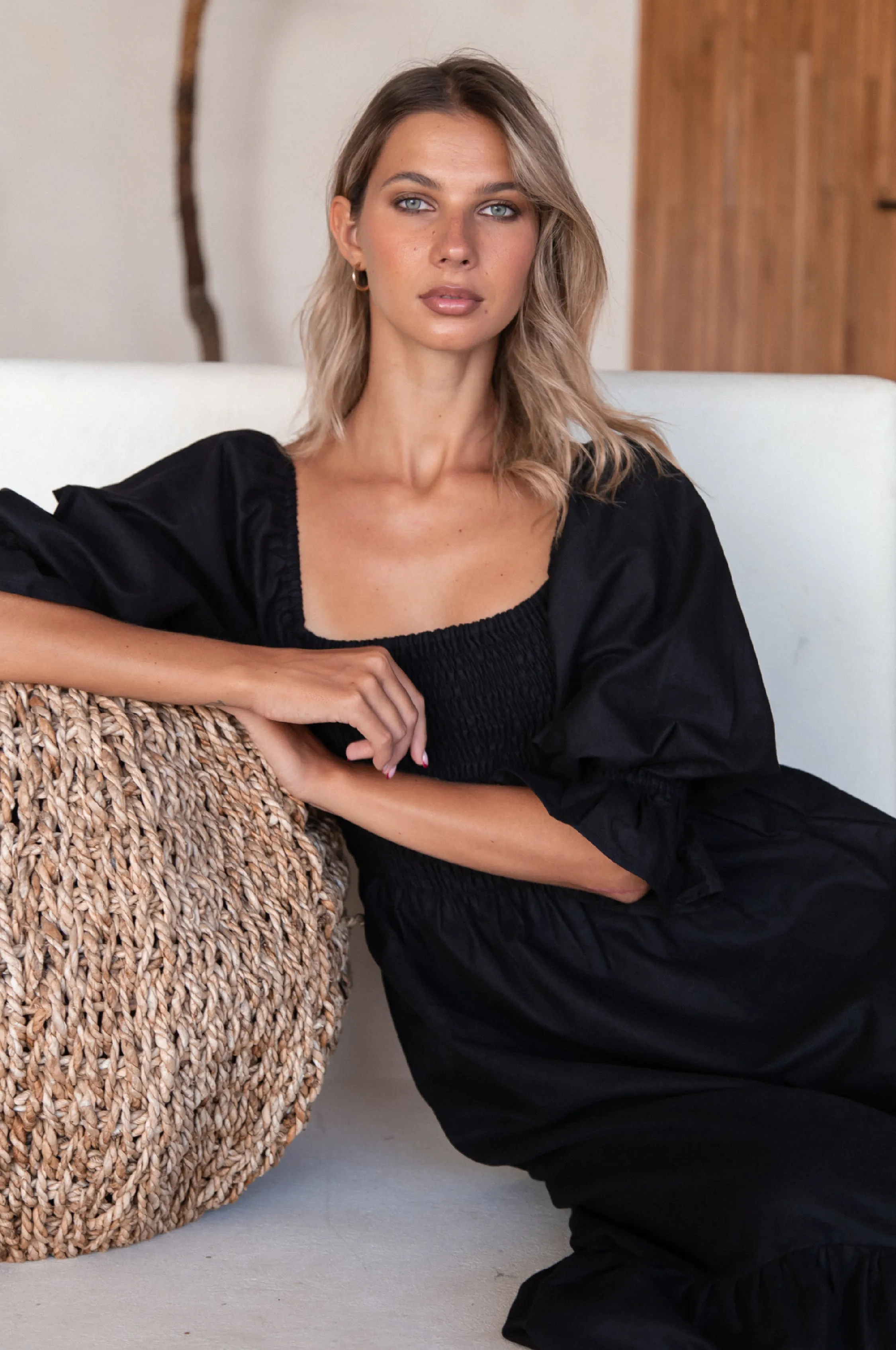 Almeria Smocked Midi Linen Dress