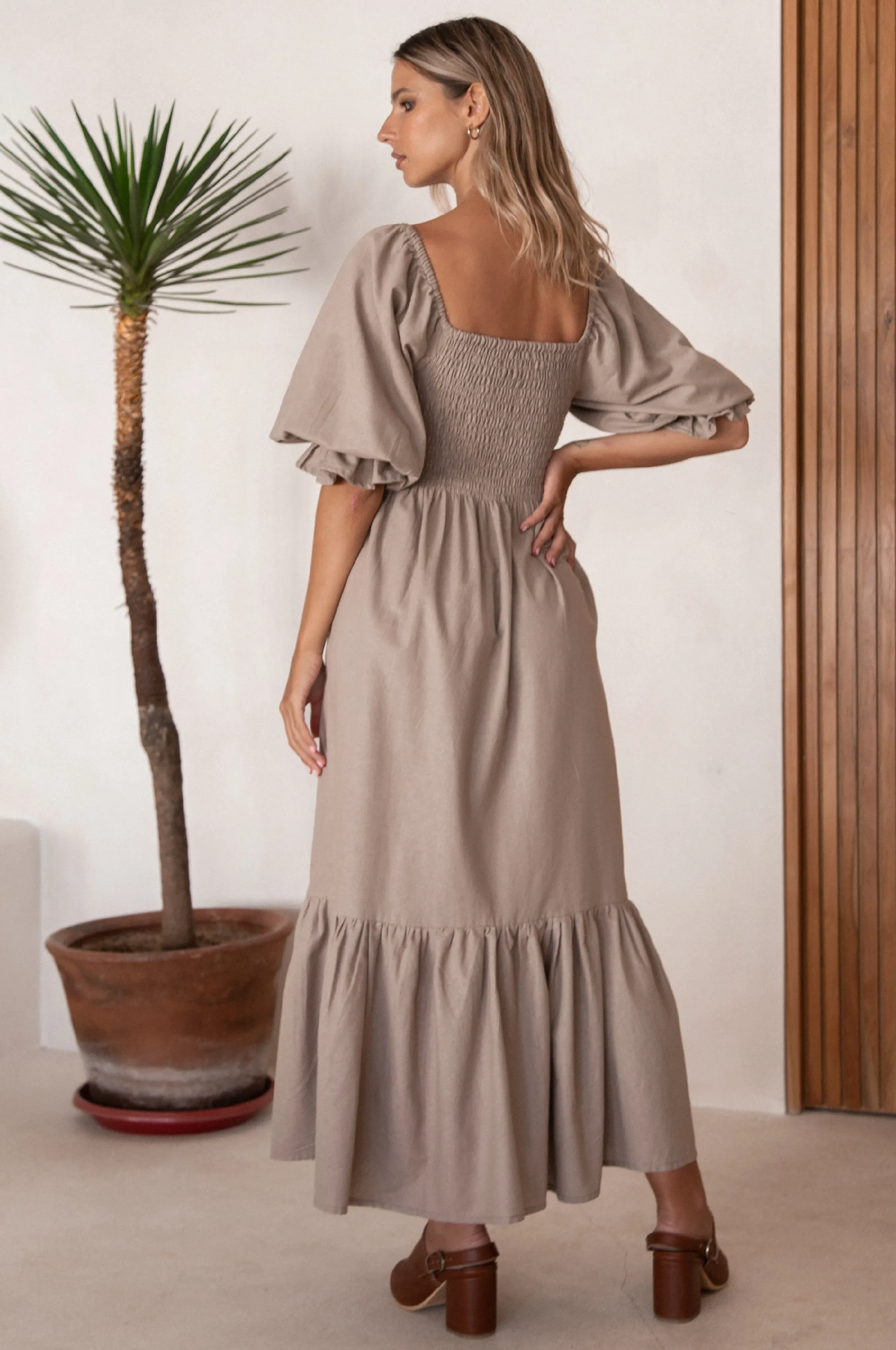 Almeria Smocked Midi Linen Dress