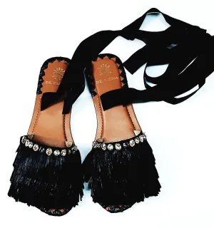 BLANCA BLACK ANKLE LACE FLATS