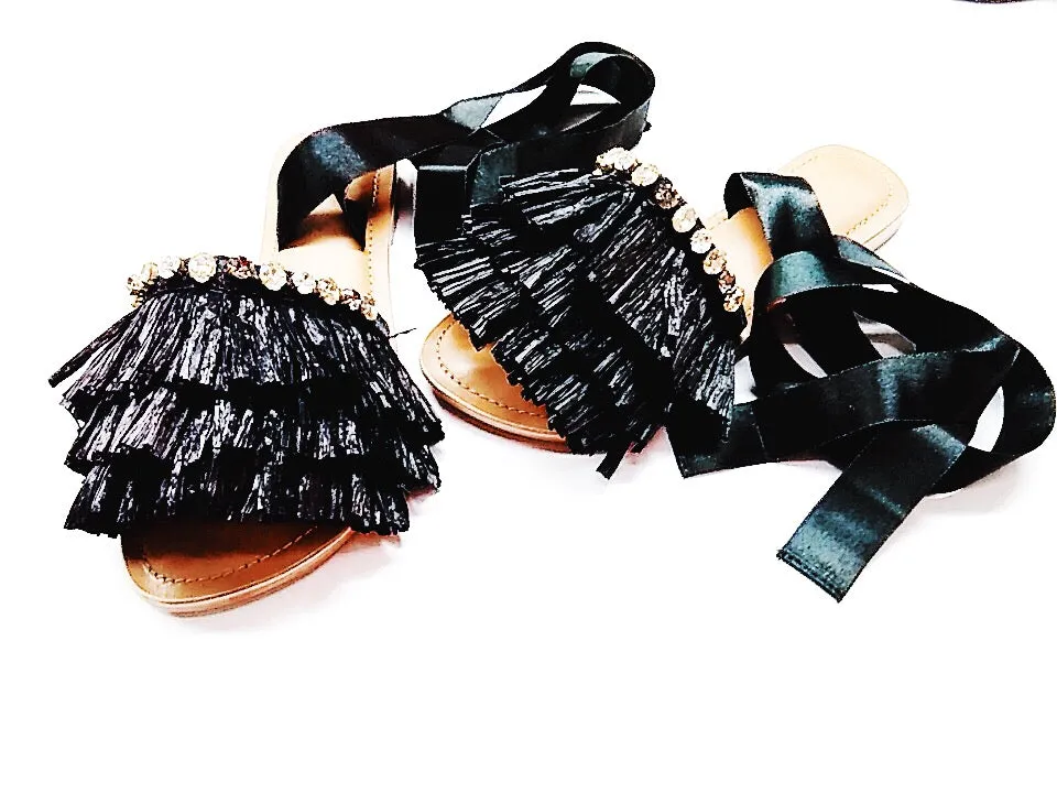 BLANCA BLACK ANKLE LACE FLATS