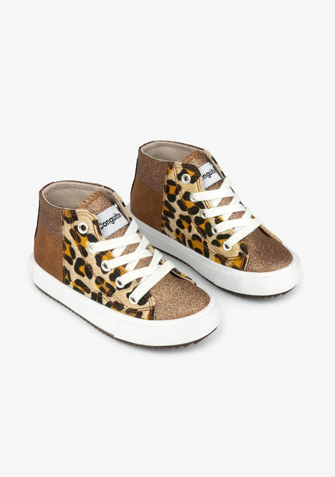 Child's Brown Patchwork Hi-Top Sneakers