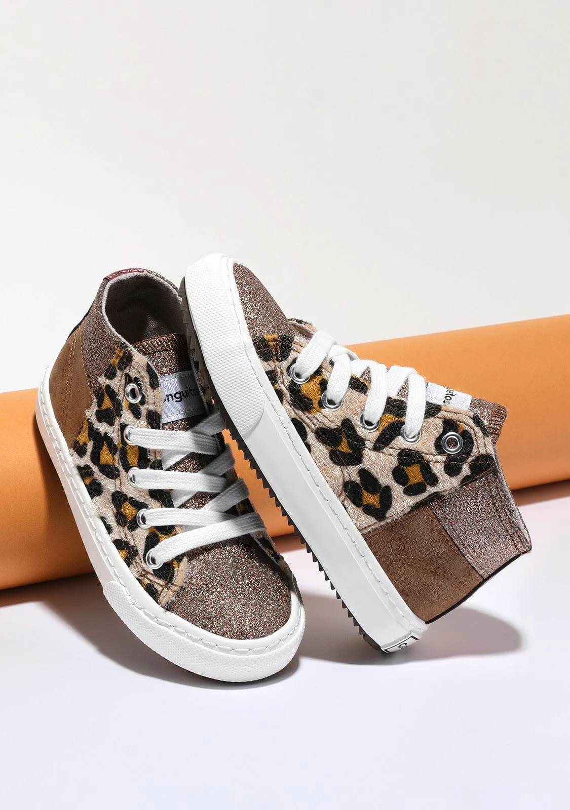Child's Brown Patchwork Hi-Top Sneakers