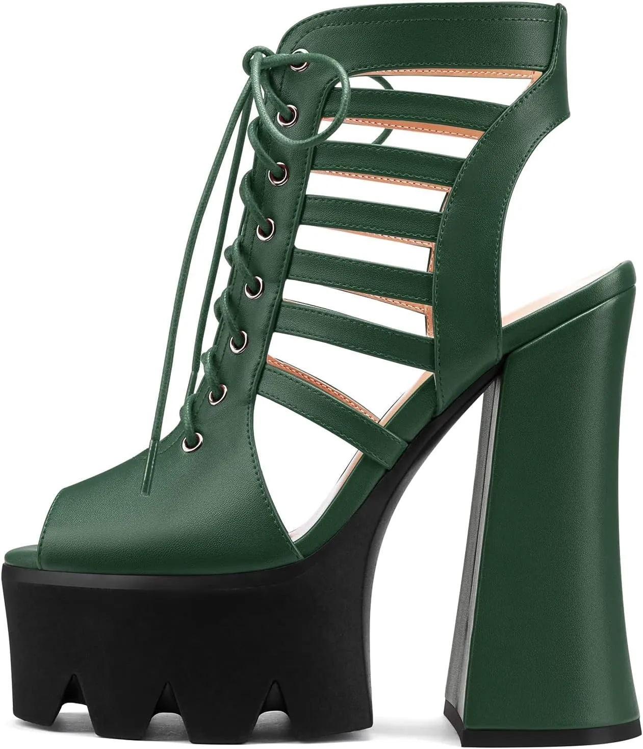 DearOnly Womens High Chunky Block Platform Heel Peep Open Sandals Lace-up Gladiator Sexy Summer Prom Shoes 5.9 Inches Heels