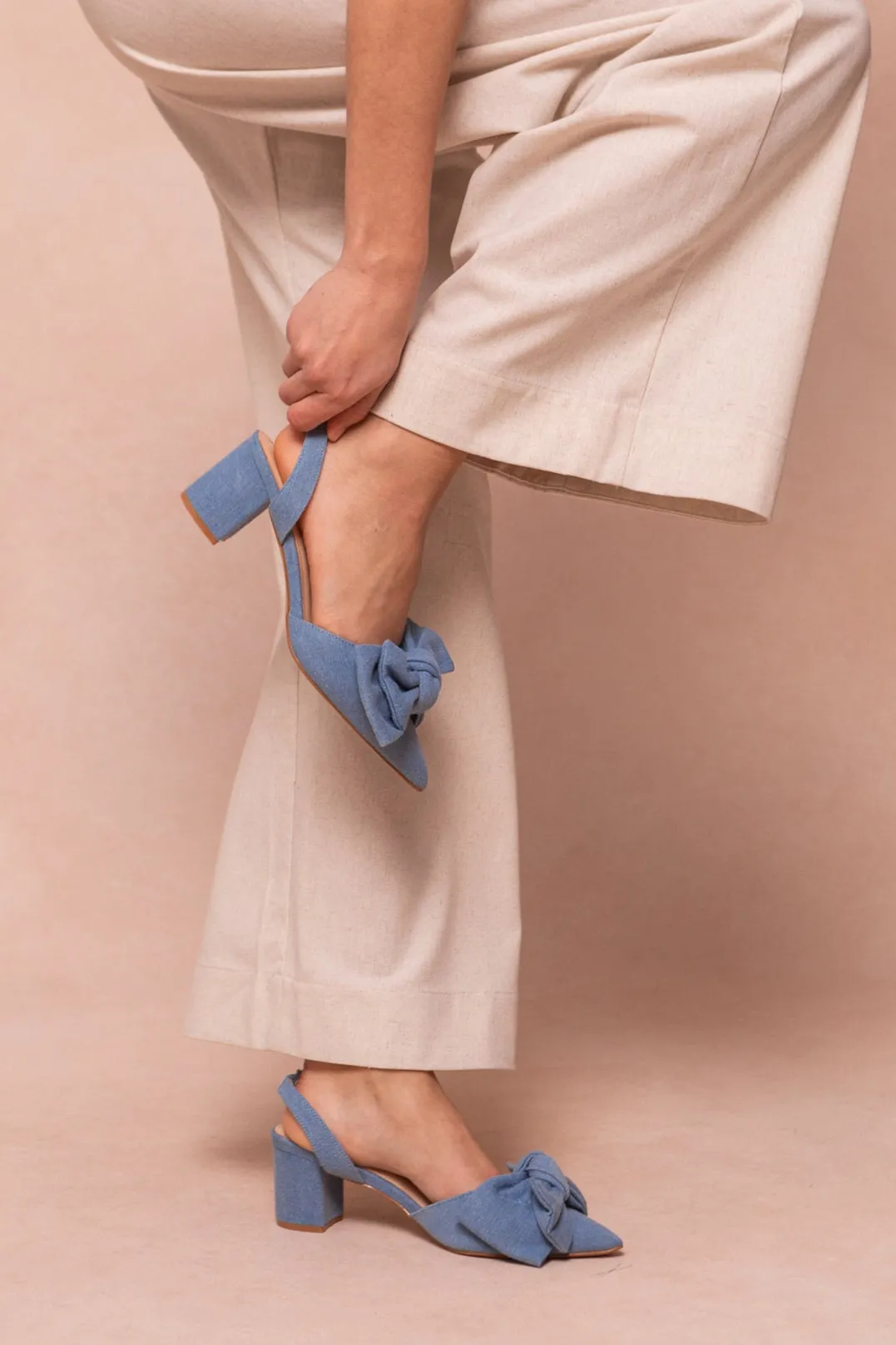 Eloise Bow Heel in Denim