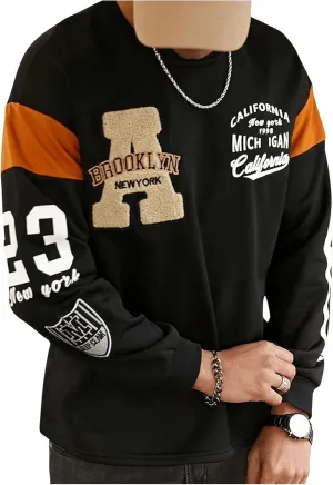 GORGLITTER Men's Drop Shoulder Graphic Raglan T-Shirt Casual Long Sleeve Round Neck Colorblock Streetwear Top