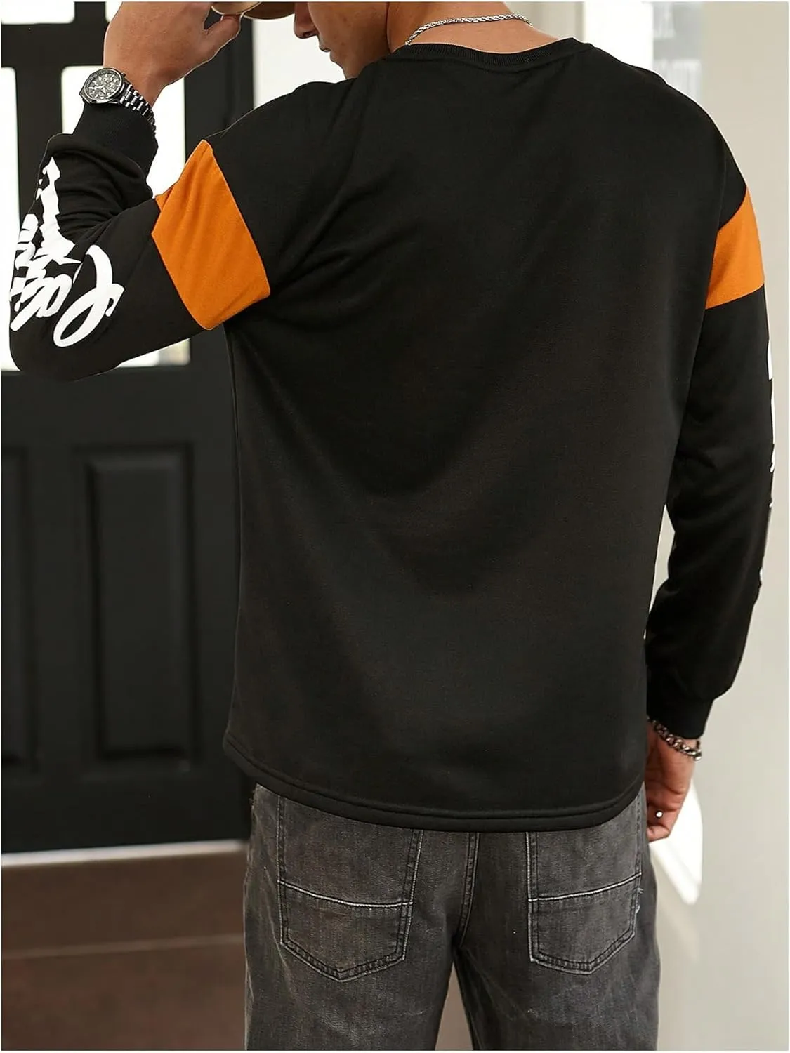 GORGLITTER Men's Drop Shoulder Graphic Raglan T-Shirt Casual Long Sleeve Round Neck Colorblock Streetwear Top