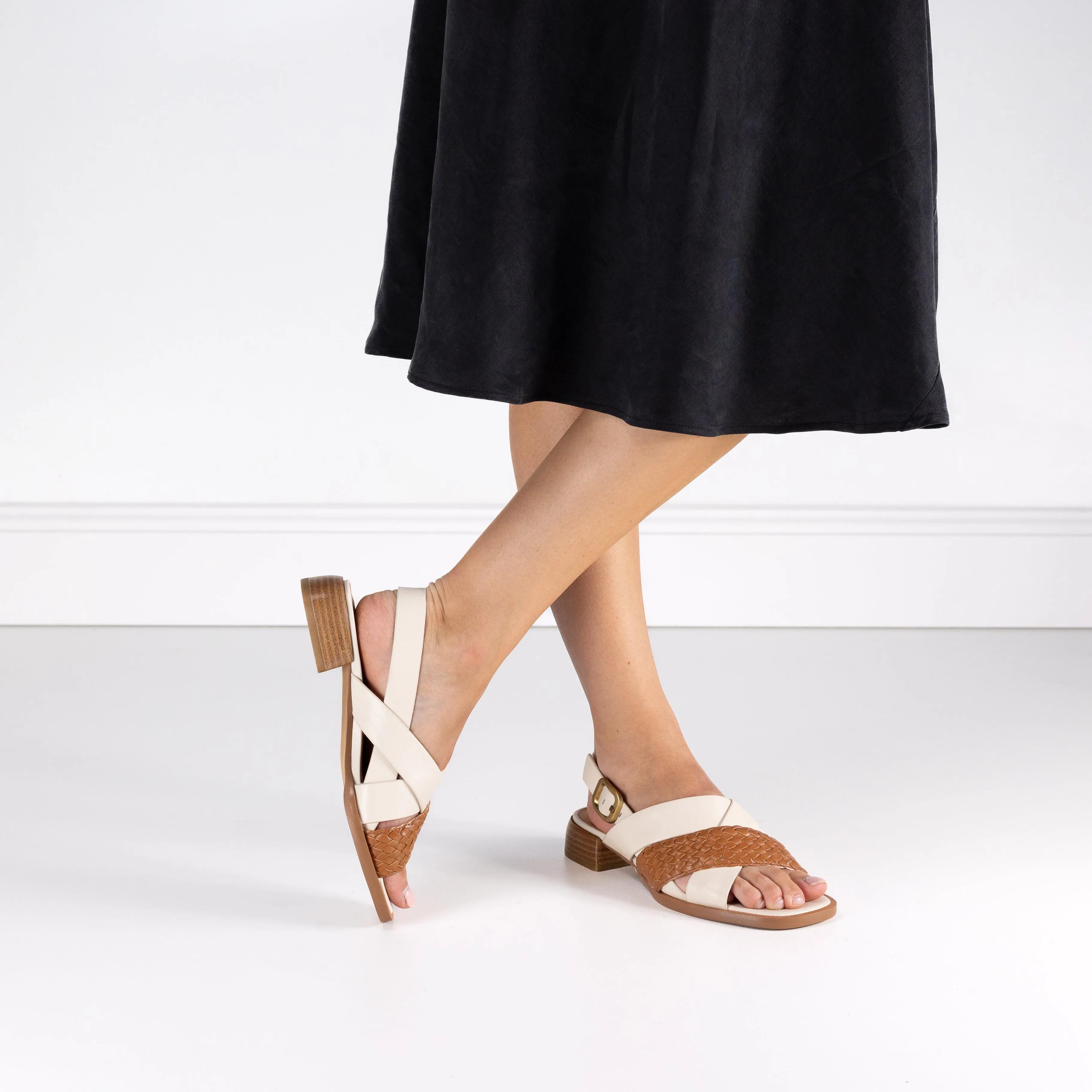 LATICIA LEATHER BLOCK HEEL SANDALS