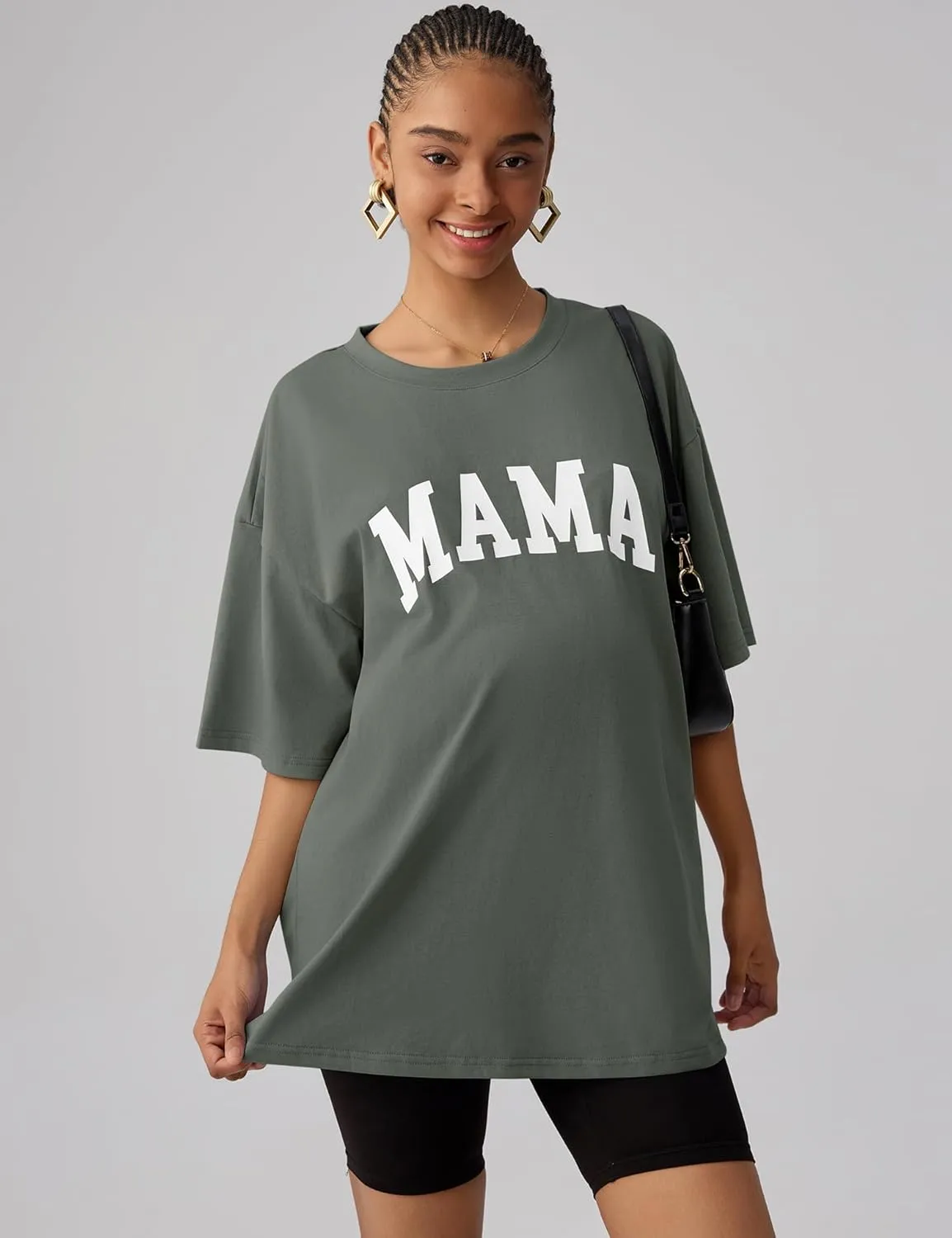 LOMON Oversized T Shirts for Women Short Sleeve Crewneck Summer Tops Loose Casual Mama Shirts Basic Tee