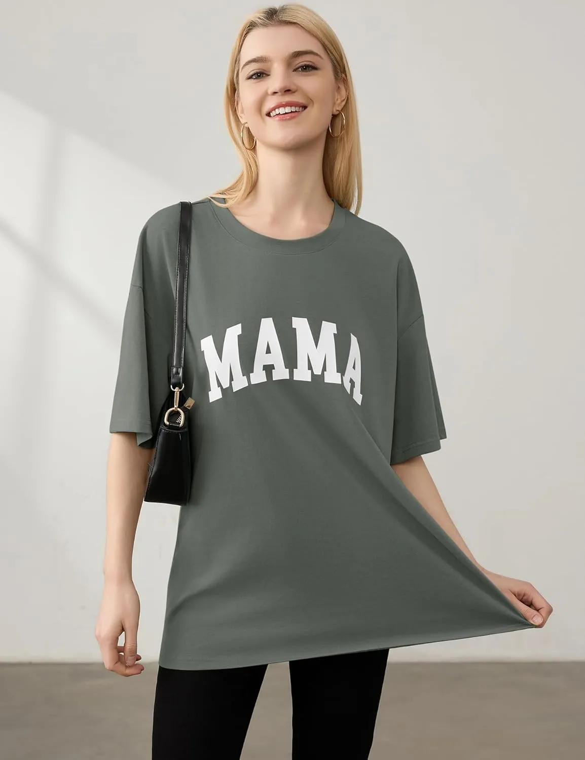 LOMON Oversized T Shirts for Women Short Sleeve Crewneck Summer Tops Loose Casual Mama Shirts Basic Tee