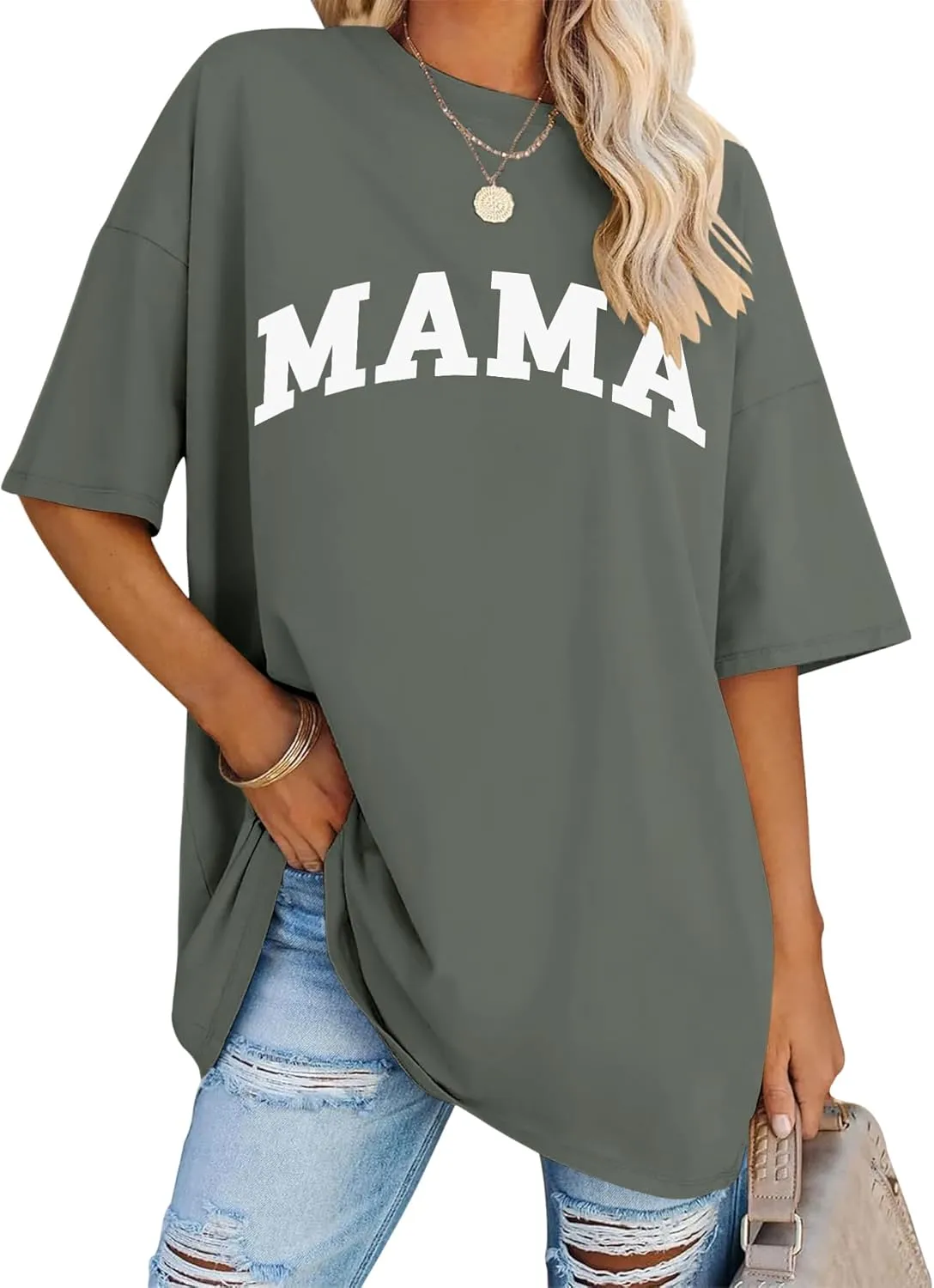 LOMON Oversized T Shirts for Women Short Sleeve Crewneck Summer Tops Loose Casual Mama Shirts Basic Tee