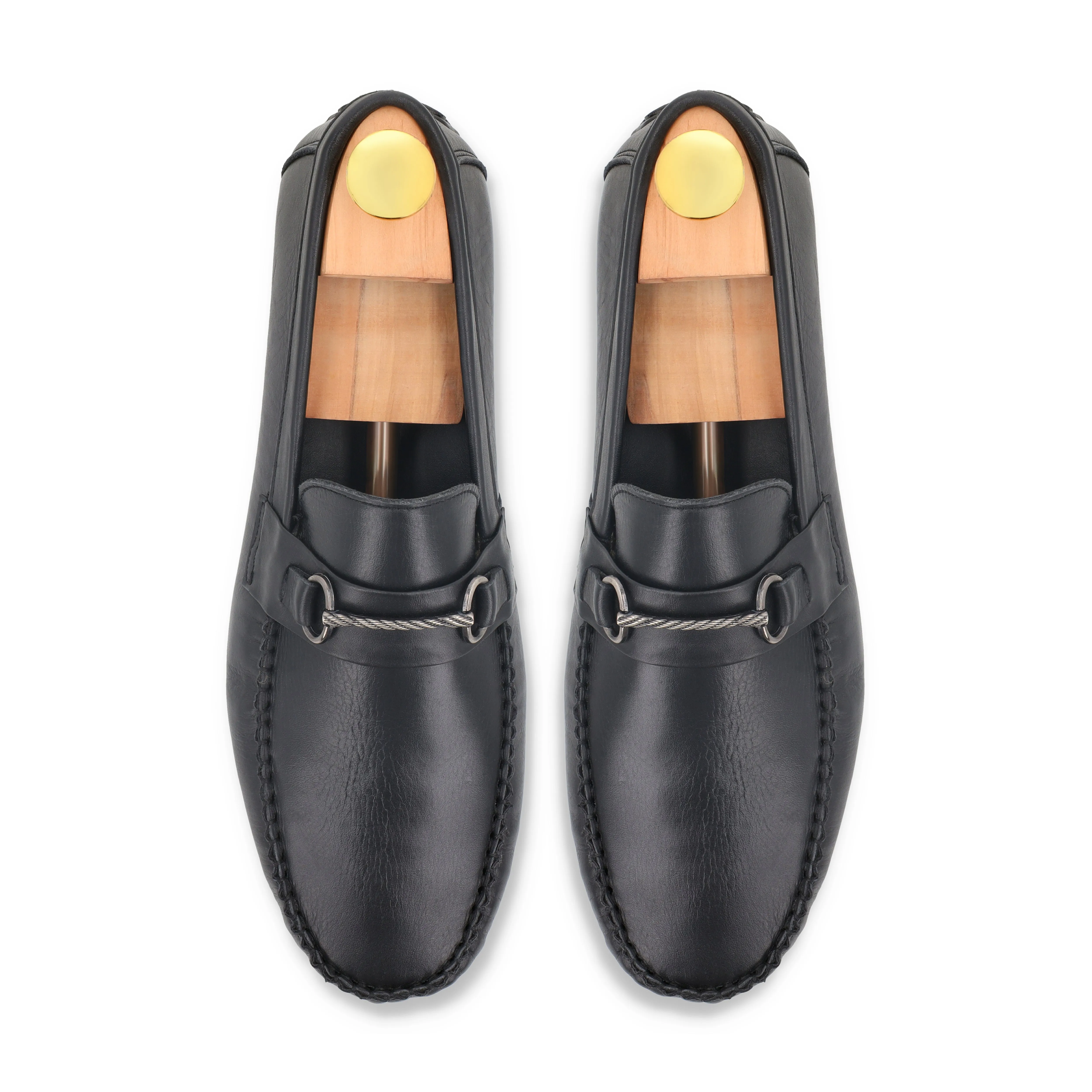 Metallic Silver Buckled Moccasisns - Black