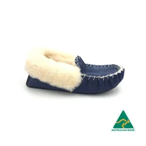 Navy Blue & White Moccasins