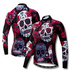 Pink Skull Flowers | Women's Long Sleeve Cycling Jersey