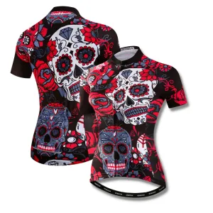 Pink Skull Flowers | Women's Short Sleeve Cycling Jersey
