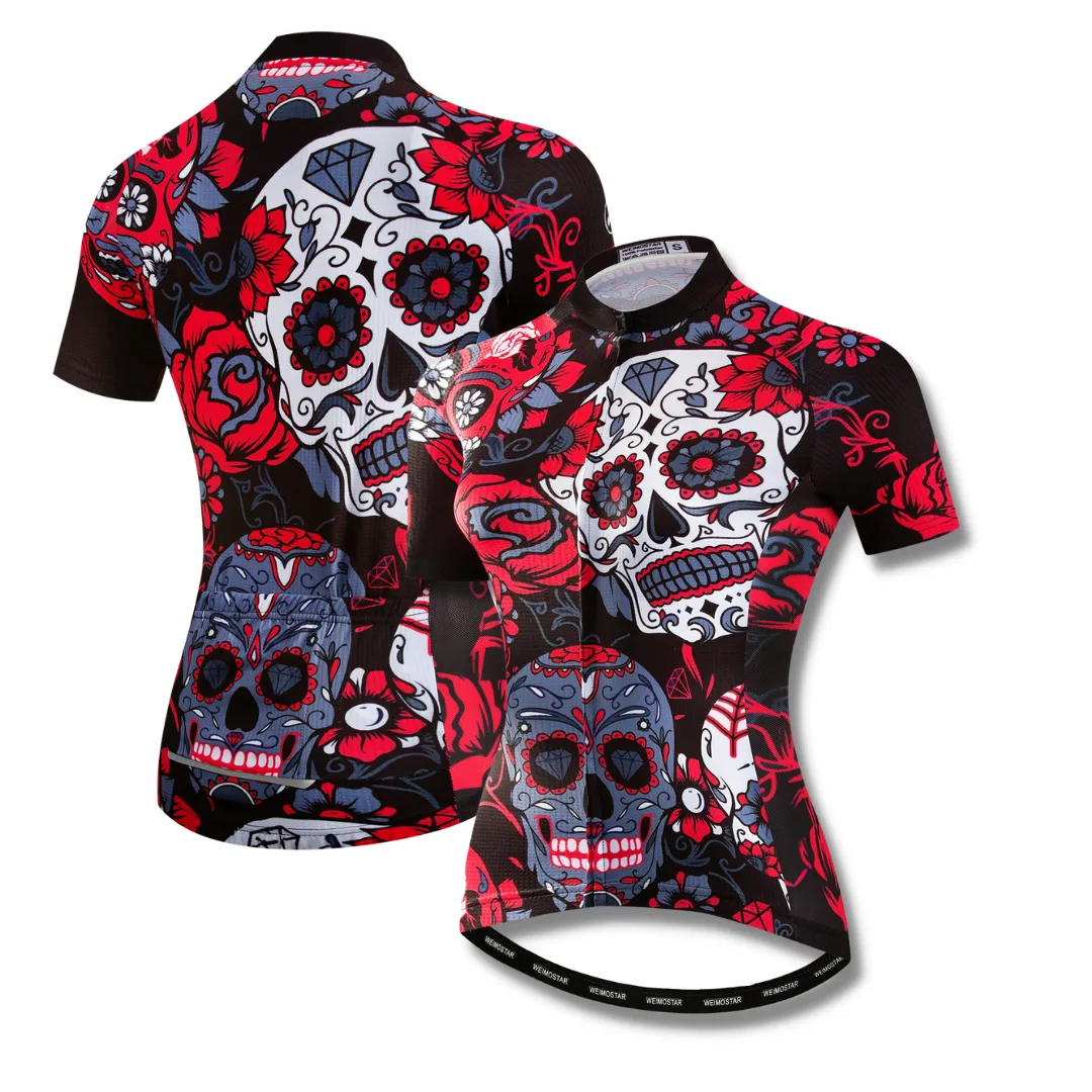 Pink Skull Flowers | Women's Short Sleeve Cycling Jersey