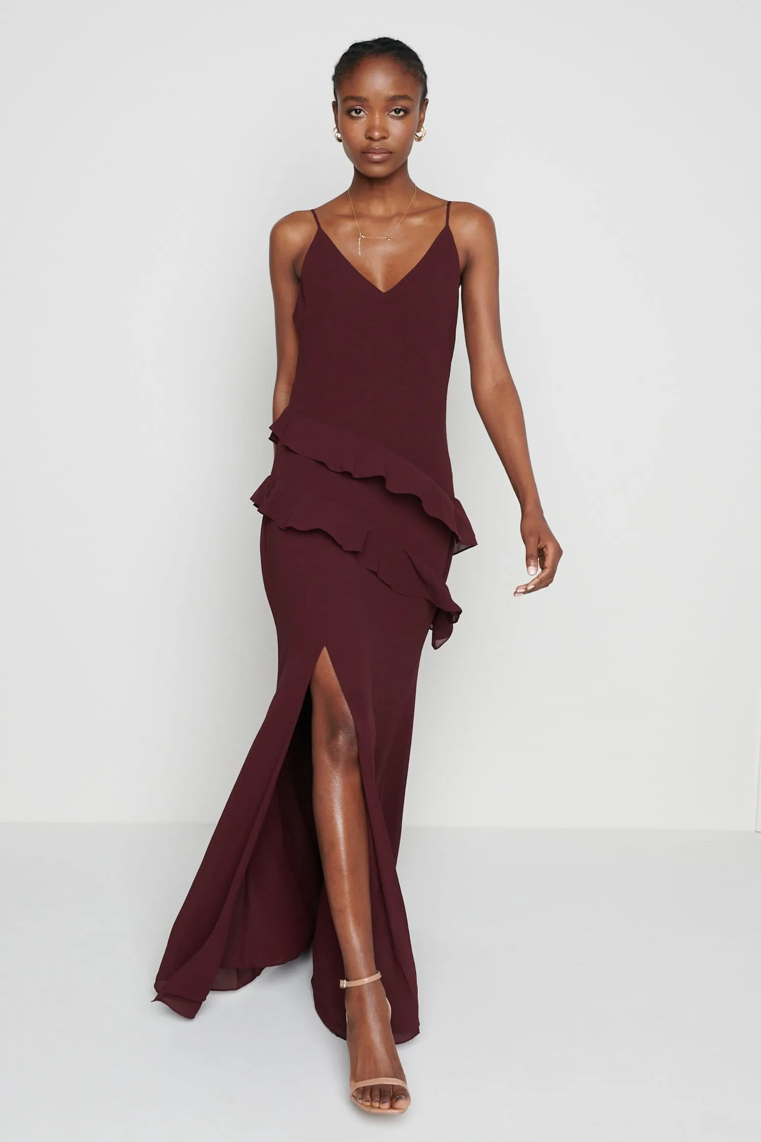 Saskia Maxi Ruffle Dress - Wine