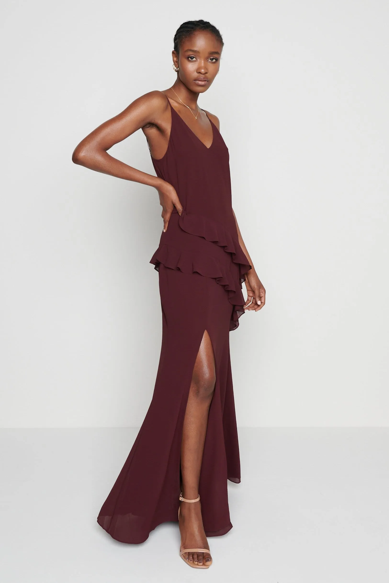 Saskia Maxi Ruffle Dress - Wine
