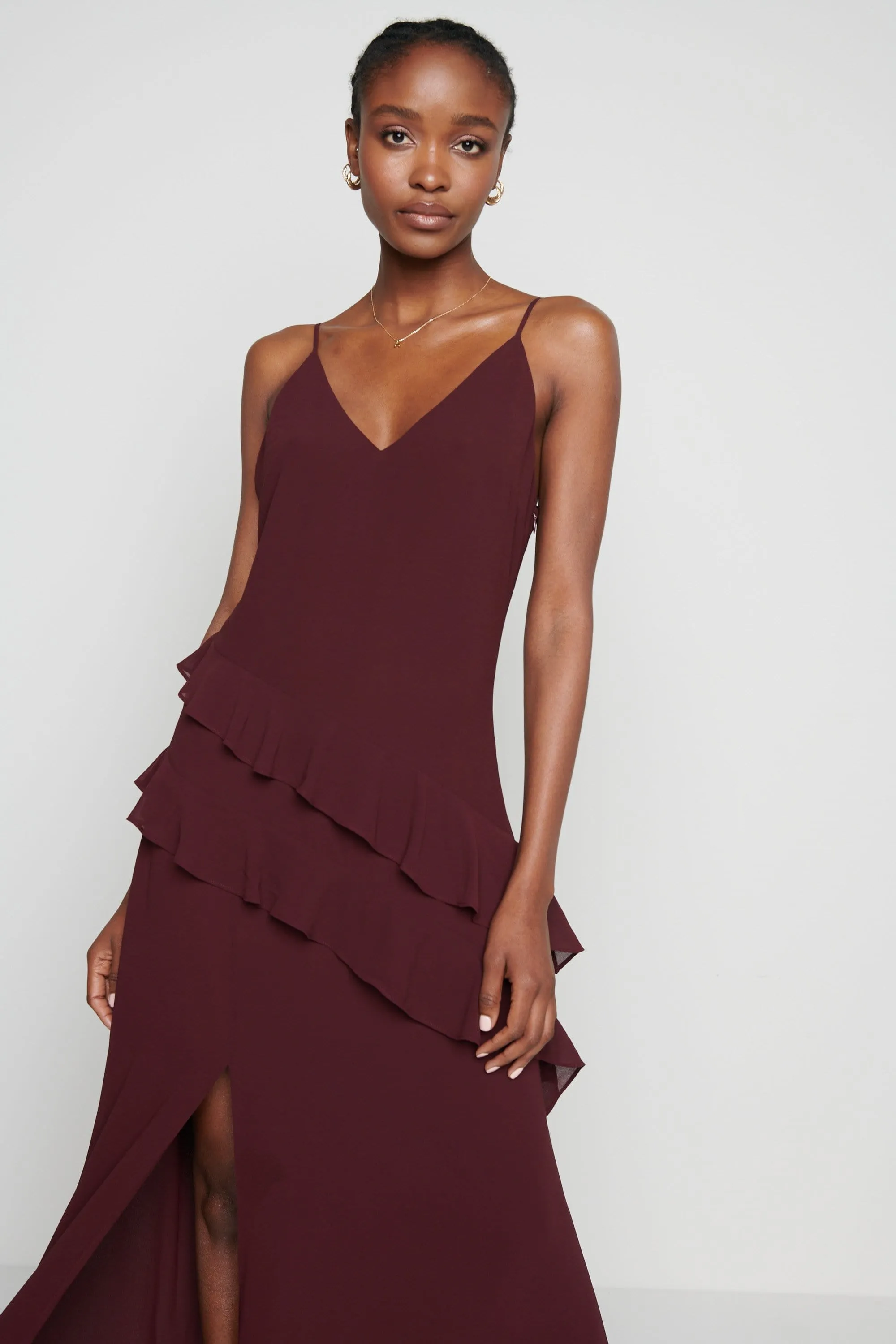 Saskia Maxi Ruffle Dress - Wine
