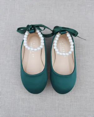 Satin Flats with All Pearls Ankle Straps