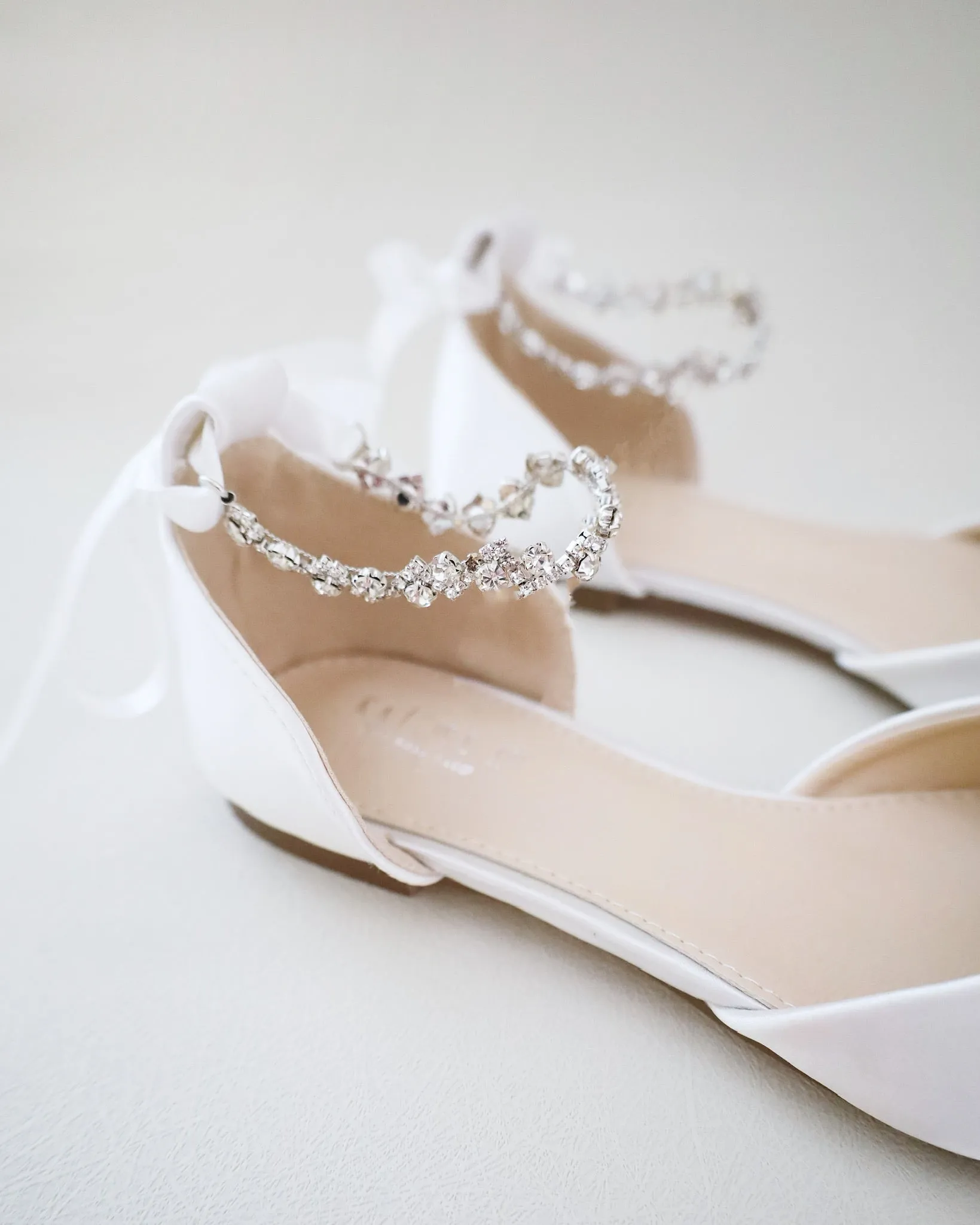 Satin Pointy Toe Wedding Flats with Amaryllis Strap