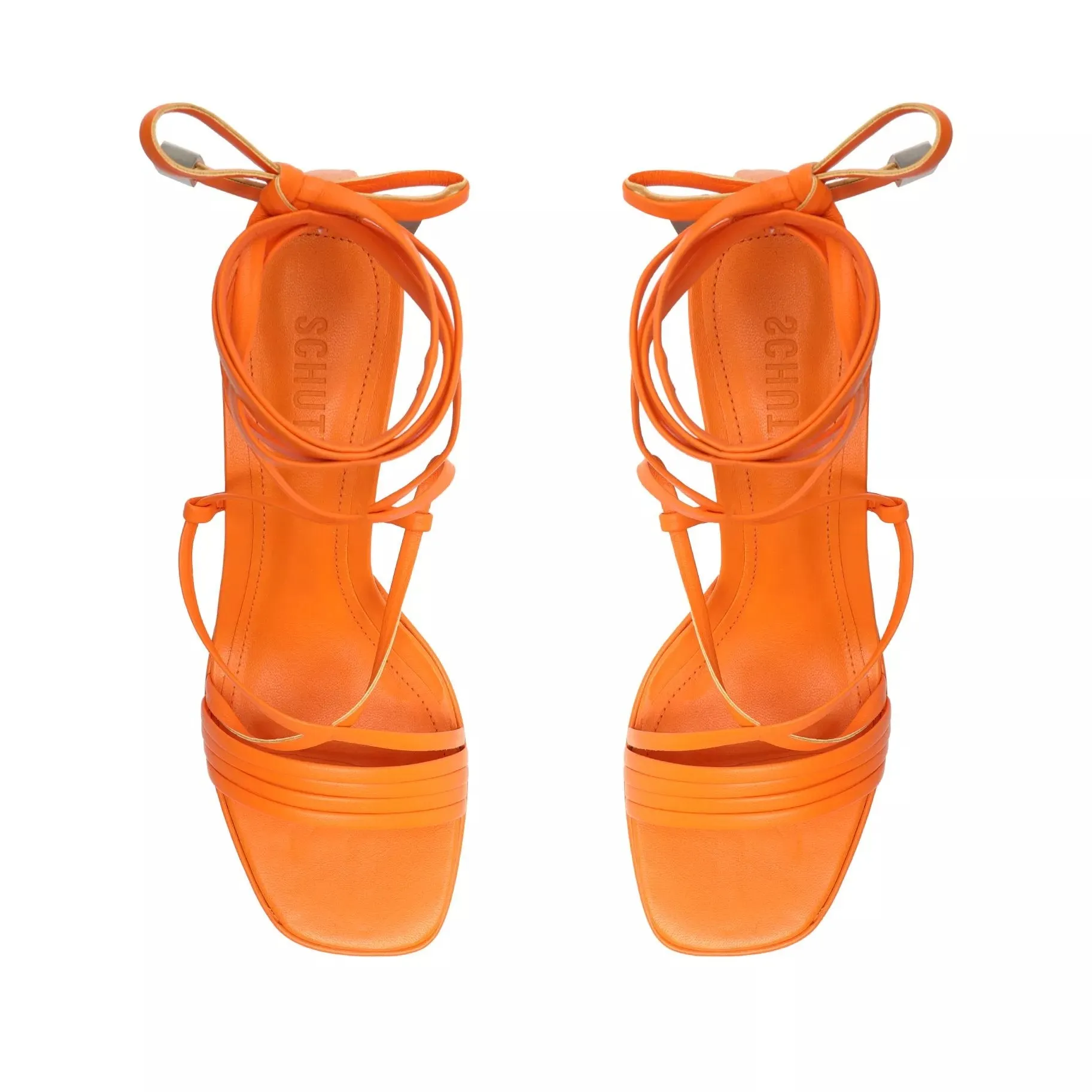 Schutz Glenna Bright Tangerine Tie Up Open Toe High Heel Platform Sandals