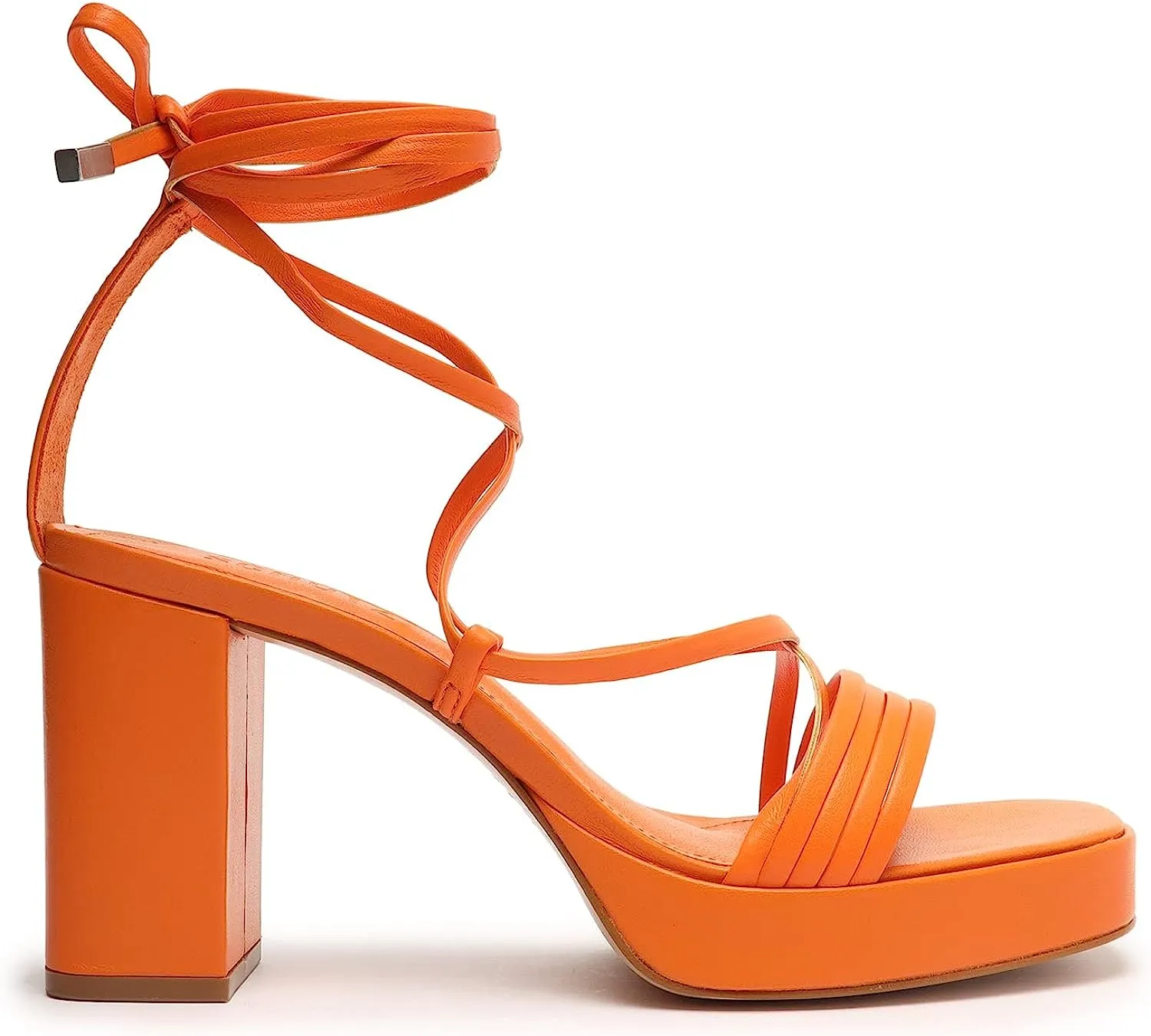 Schutz Glenna Bright Tangerine Tie Up Open Toe High Heel Platform Sandals