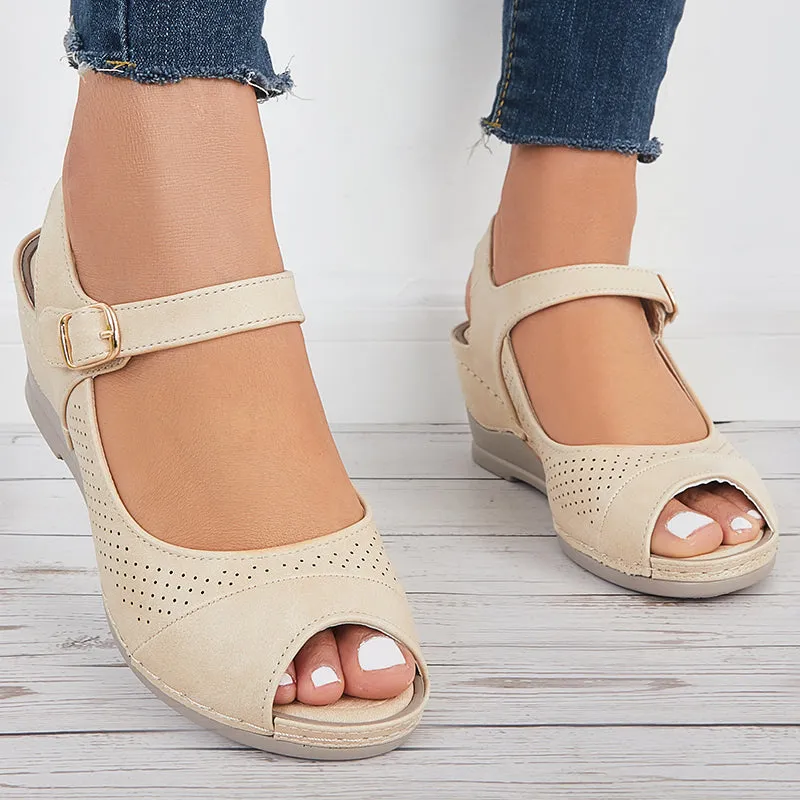 Sohiwoo Peep Toe Slingback Platform Wedge Sandals Ankle Strap Shoes