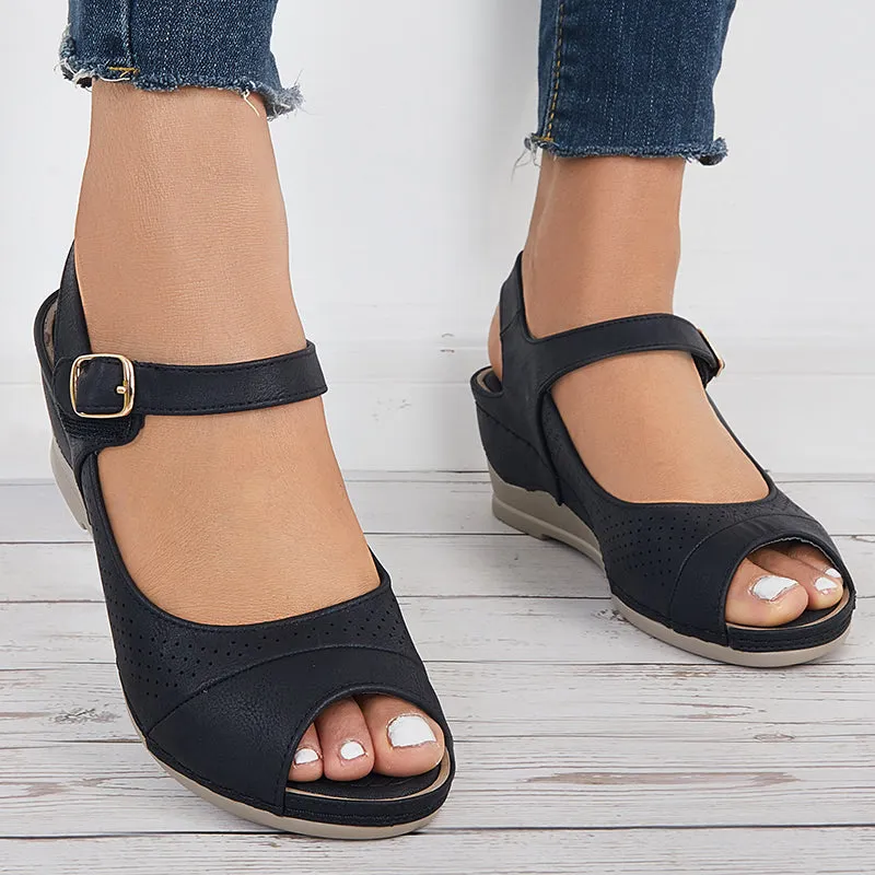 Sohiwoo Peep Toe Slingback Platform Wedge Sandals Ankle Strap Shoes