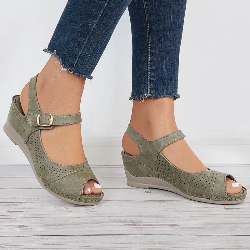 Sohiwoo Peep Toe Slingback Platform Wedge Sandals Ankle Strap Shoes