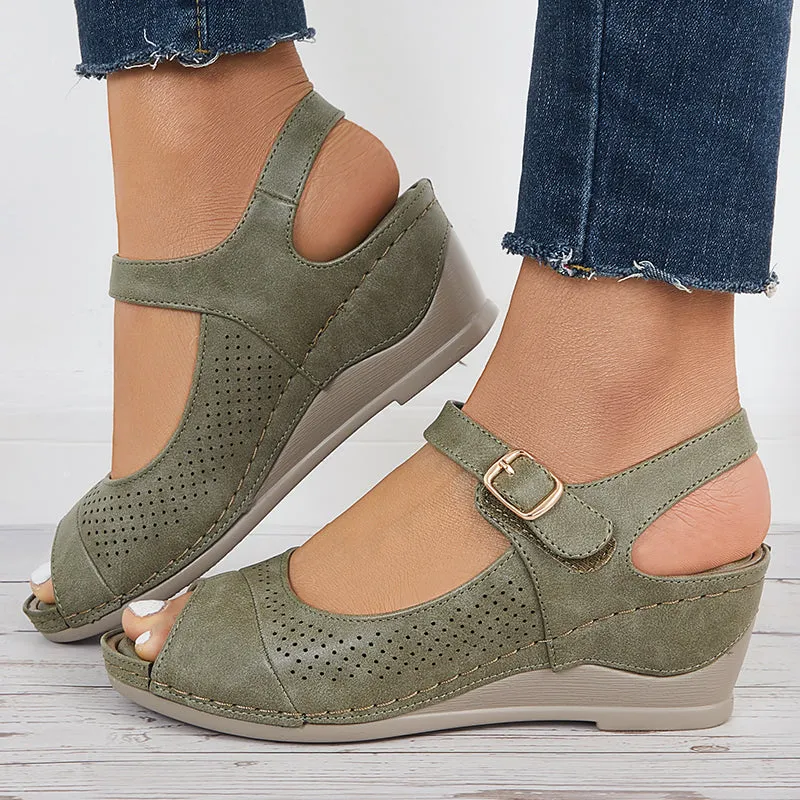 Sohiwoo Peep Toe Slingback Platform Wedge Sandals Ankle Strap Shoes
