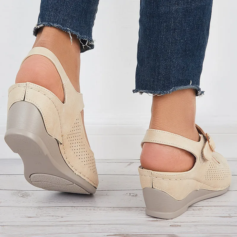 Sohiwoo Peep Toe Slingback Platform Wedge Sandals Ankle Strap Shoes