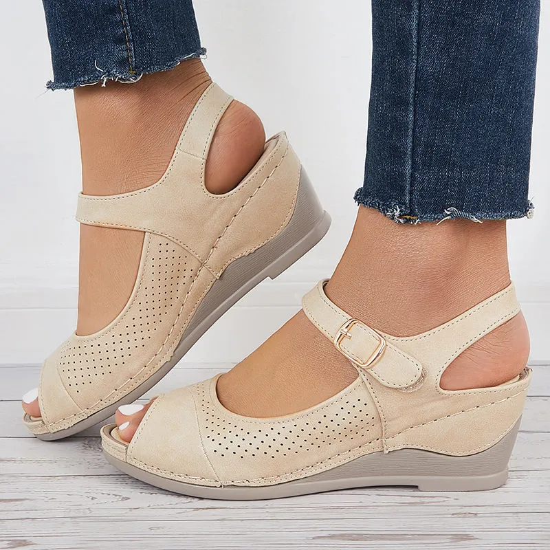 Sohiwoo Peep Toe Slingback Platform Wedge Sandals Ankle Strap Shoes