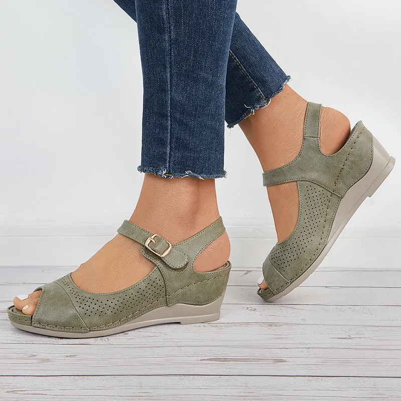Sohiwoo Peep Toe Slingback Platform Wedge Sandals Ankle Strap Shoes