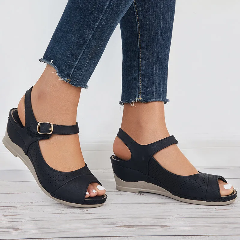 Sohiwoo Peep Toe Slingback Platform Wedge Sandals Ankle Strap Shoes