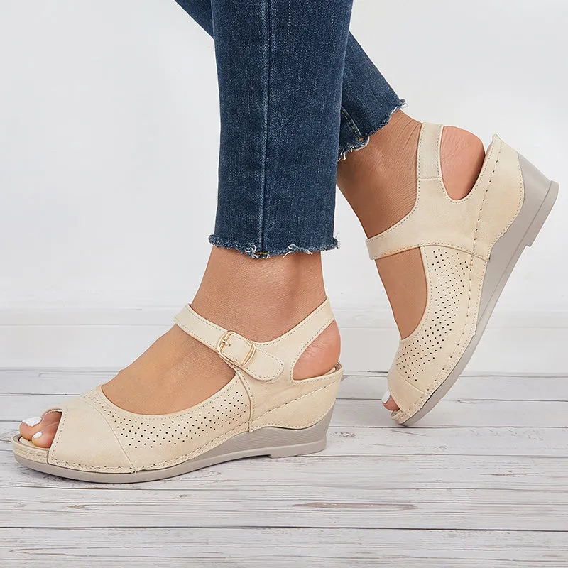 Sohiwoo Peep Toe Slingback Platform Wedge Sandals Ankle Strap Shoes