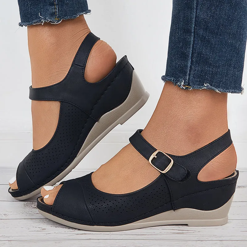 Sohiwoo Peep Toe Slingback Platform Wedge Sandals Ankle Strap Shoes