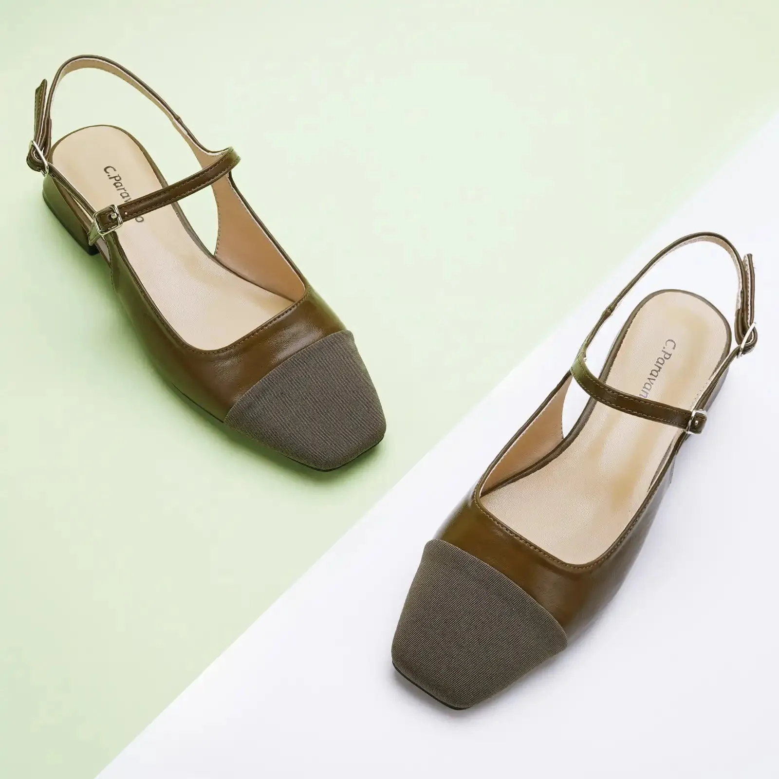 Squared Toe Slingback Flats