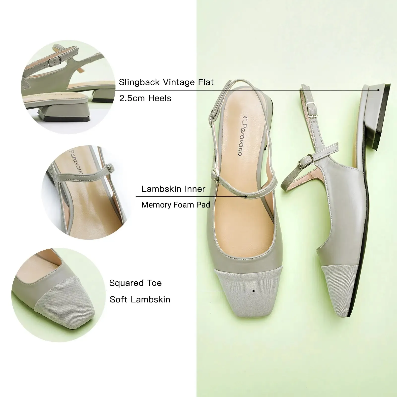 Squared Toe Slingback Flats