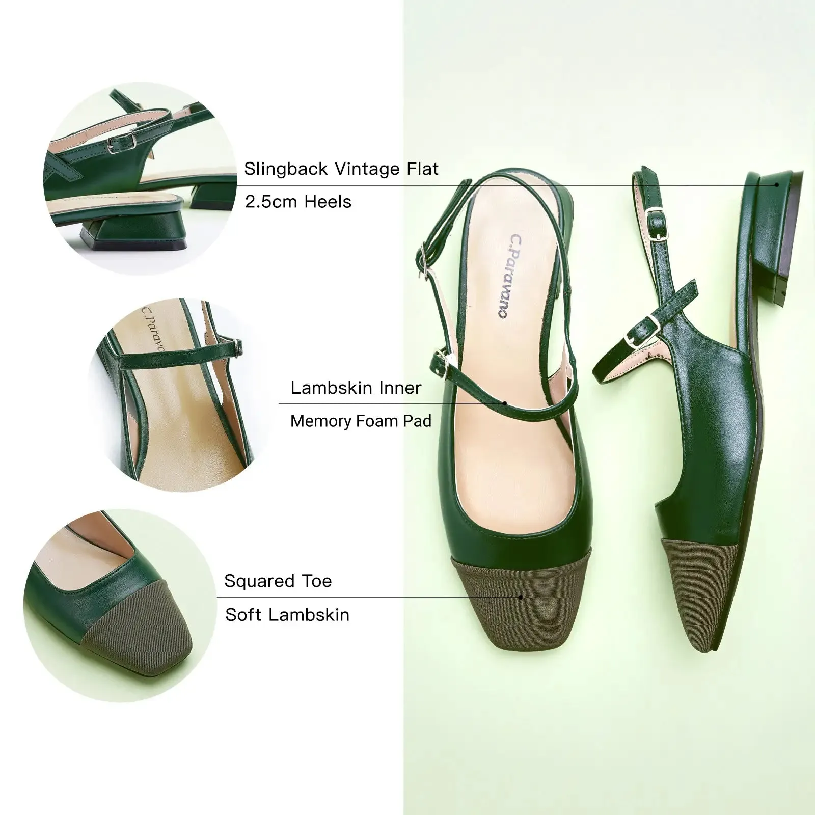 Squared Toe Slingback Flats