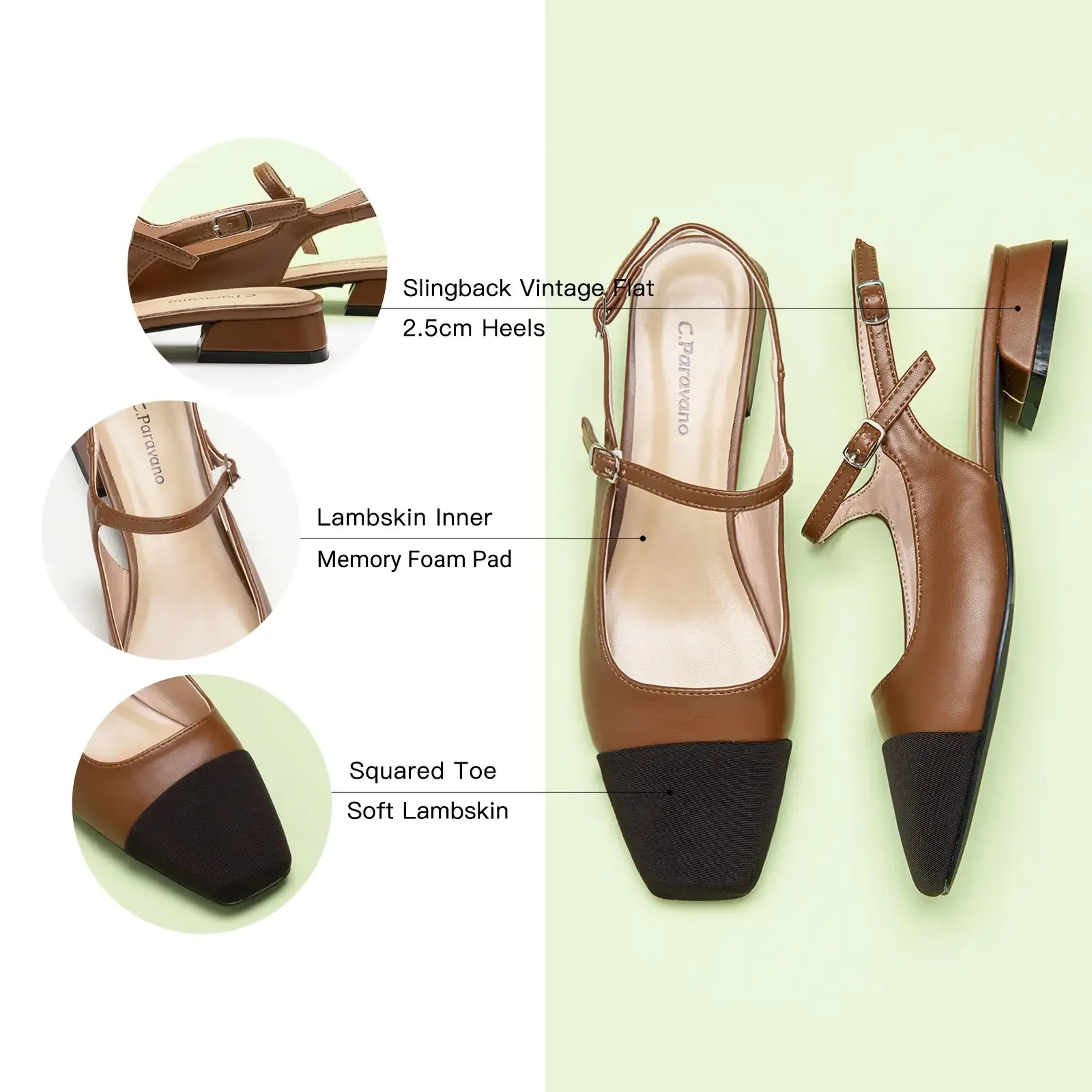 Squared Toe Slingback Flats