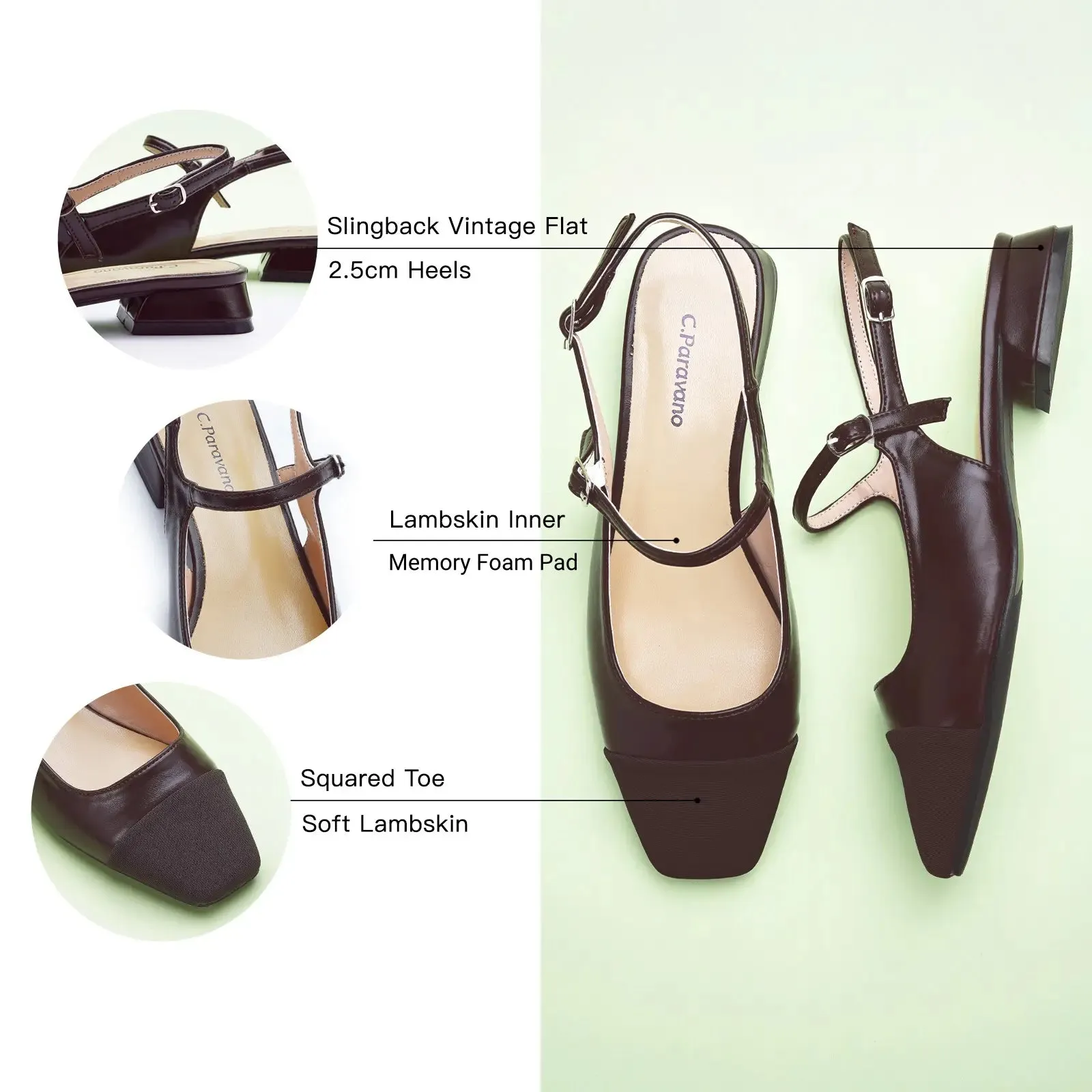 Squared Toe Slingback Flats