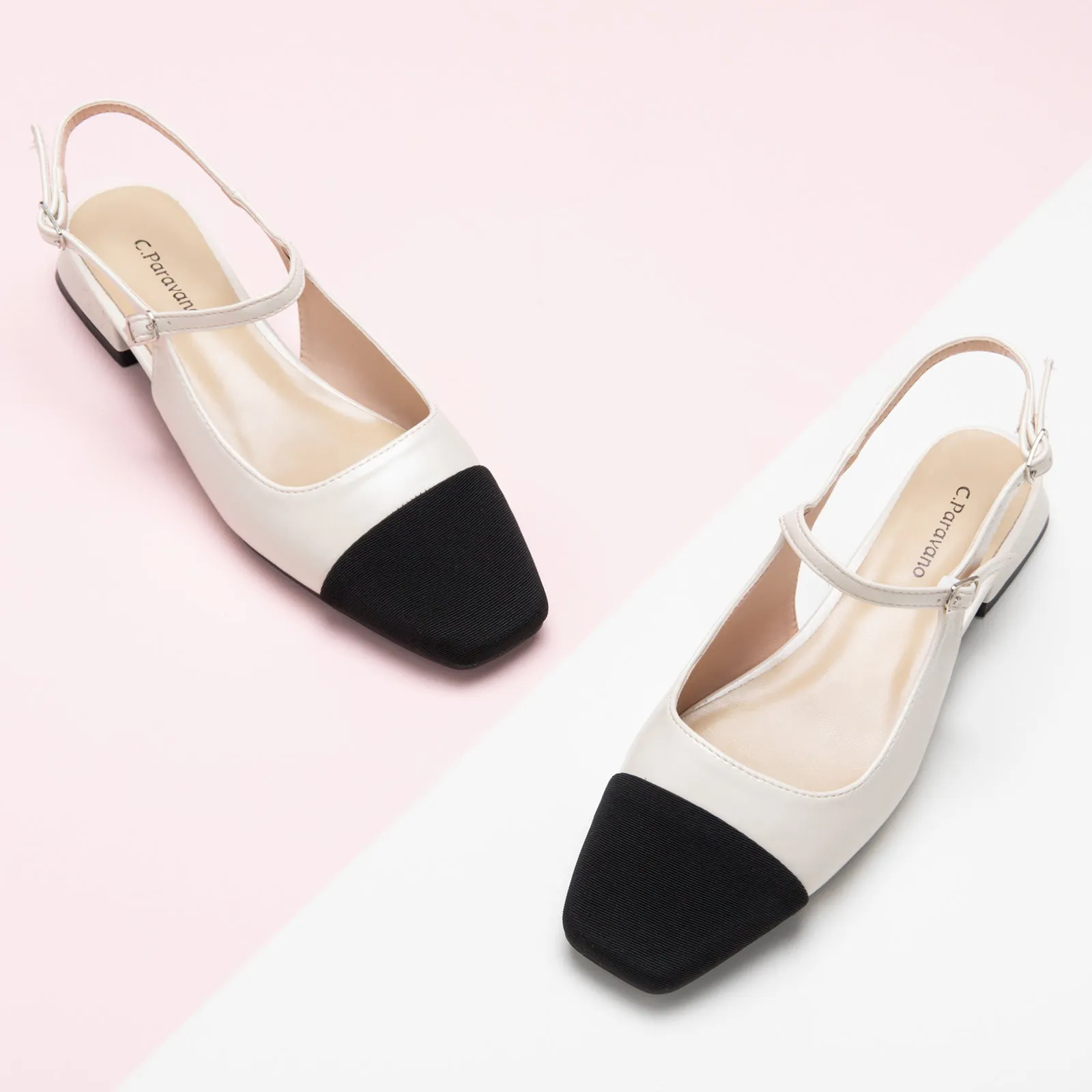 Squared Toe Slingback Flats