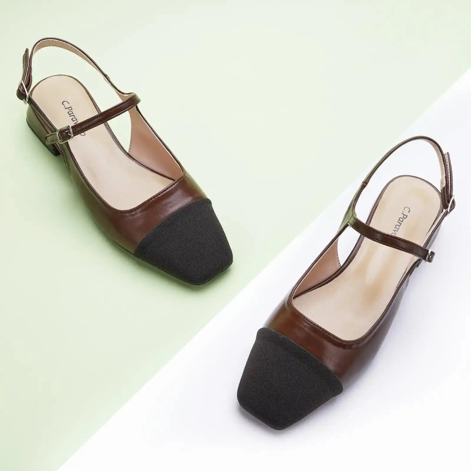 Squared Toe Slingback Flats