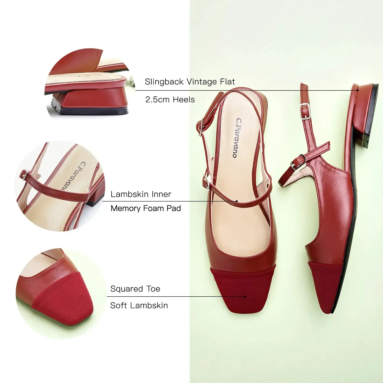 Squared Toe Slingback Flats