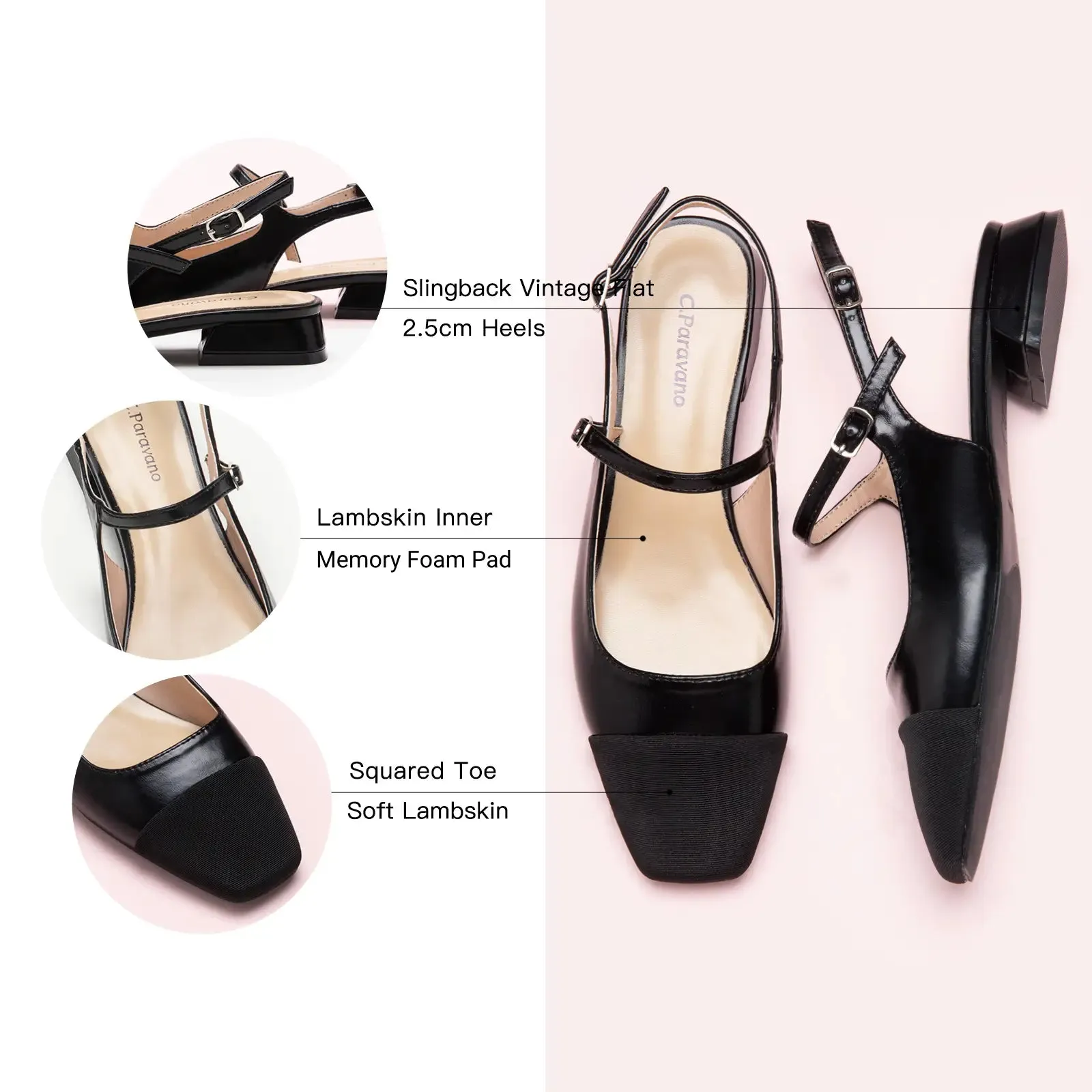 Squared Toe Slingback Flats