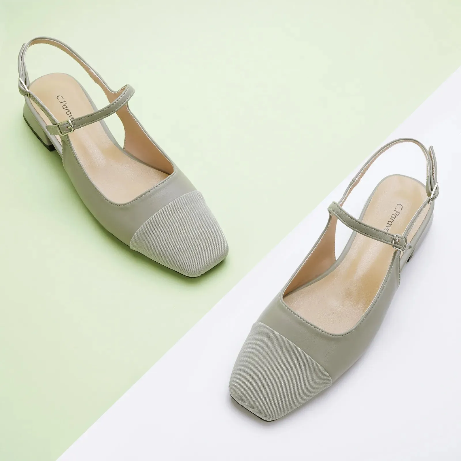 Squared Toe Slingback Flats