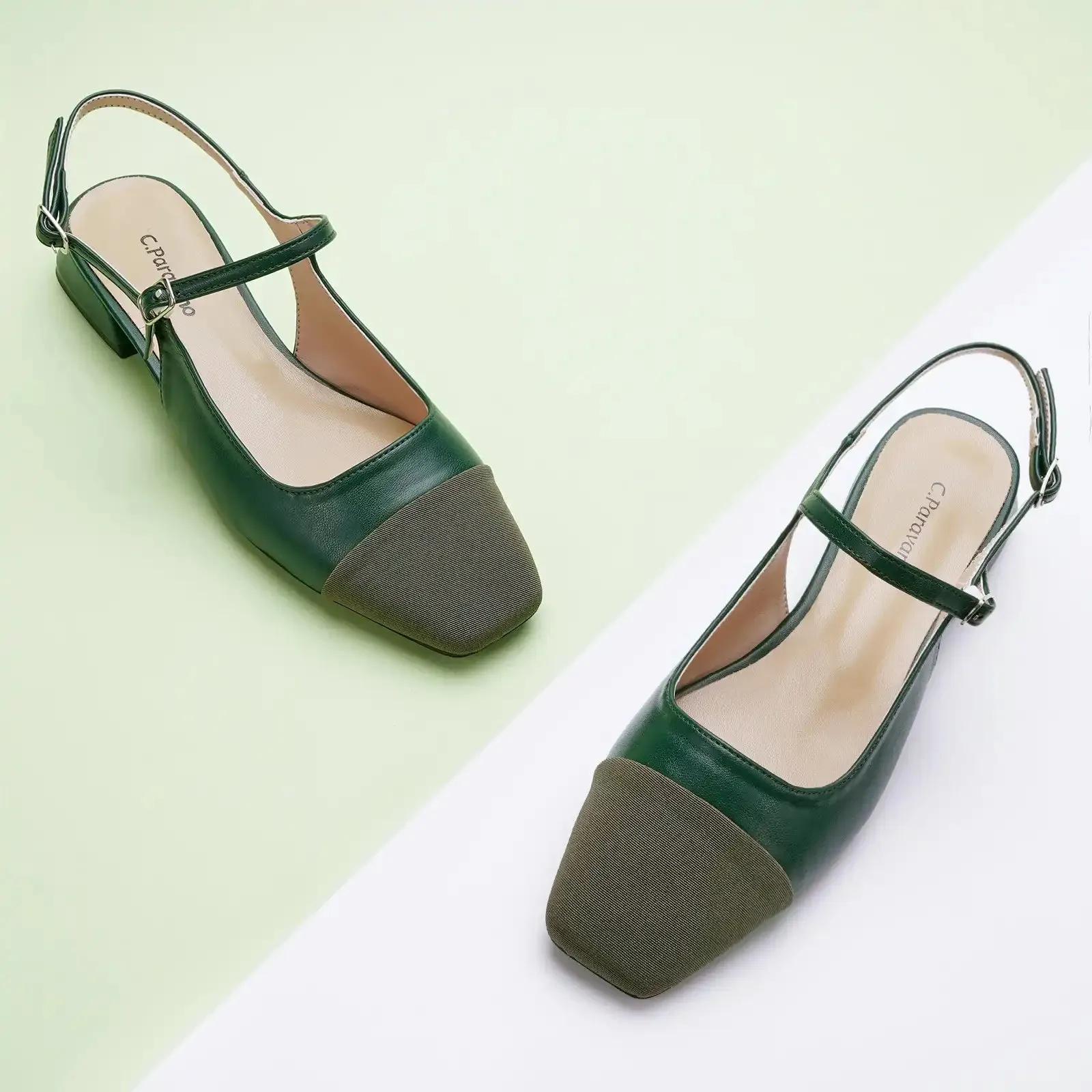 Squared Toe Slingback Flats