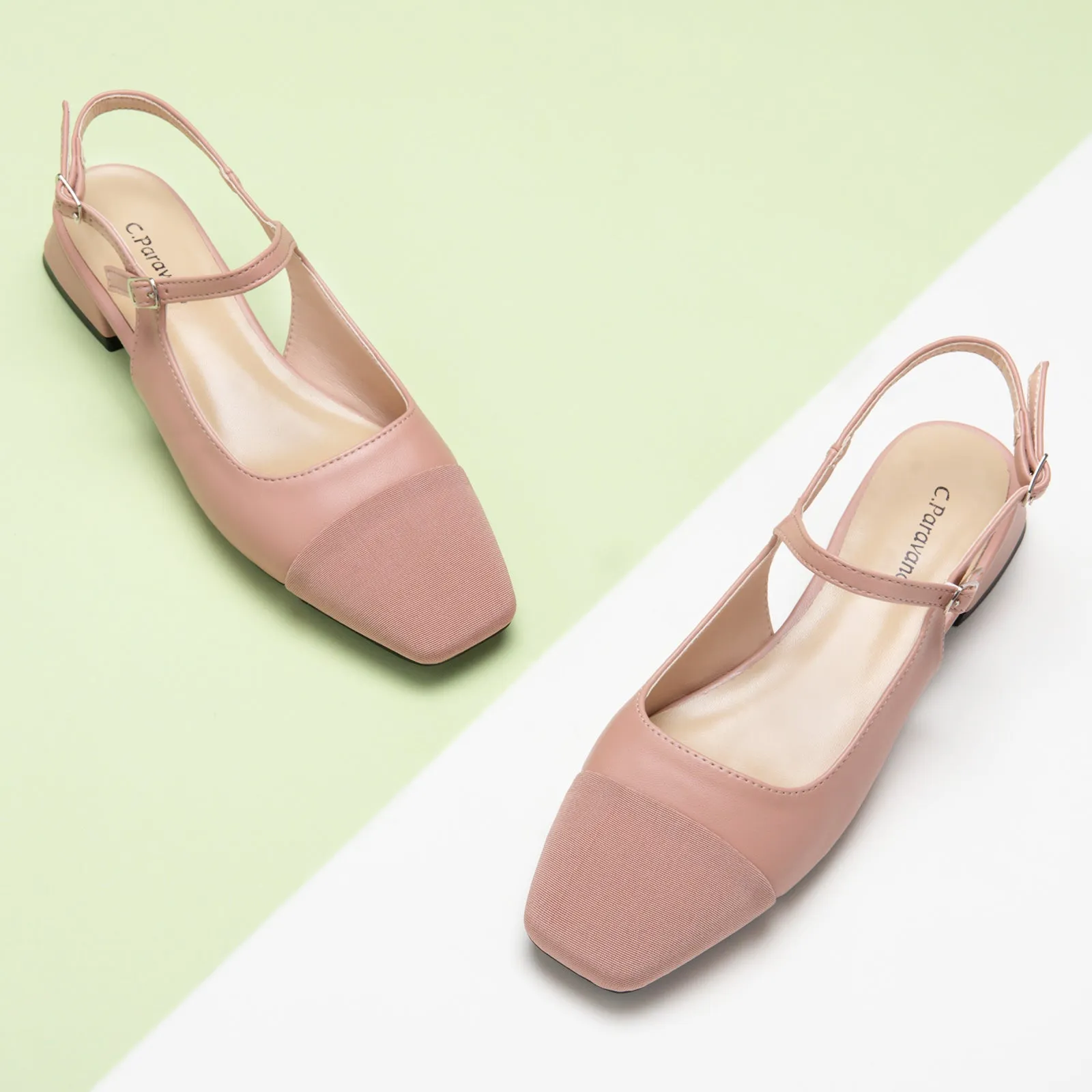 Squared Toe Slingback Flats