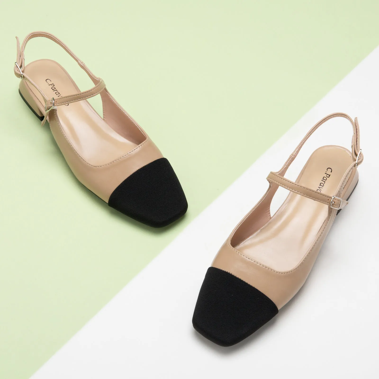 Squared Toe Slingback Flats