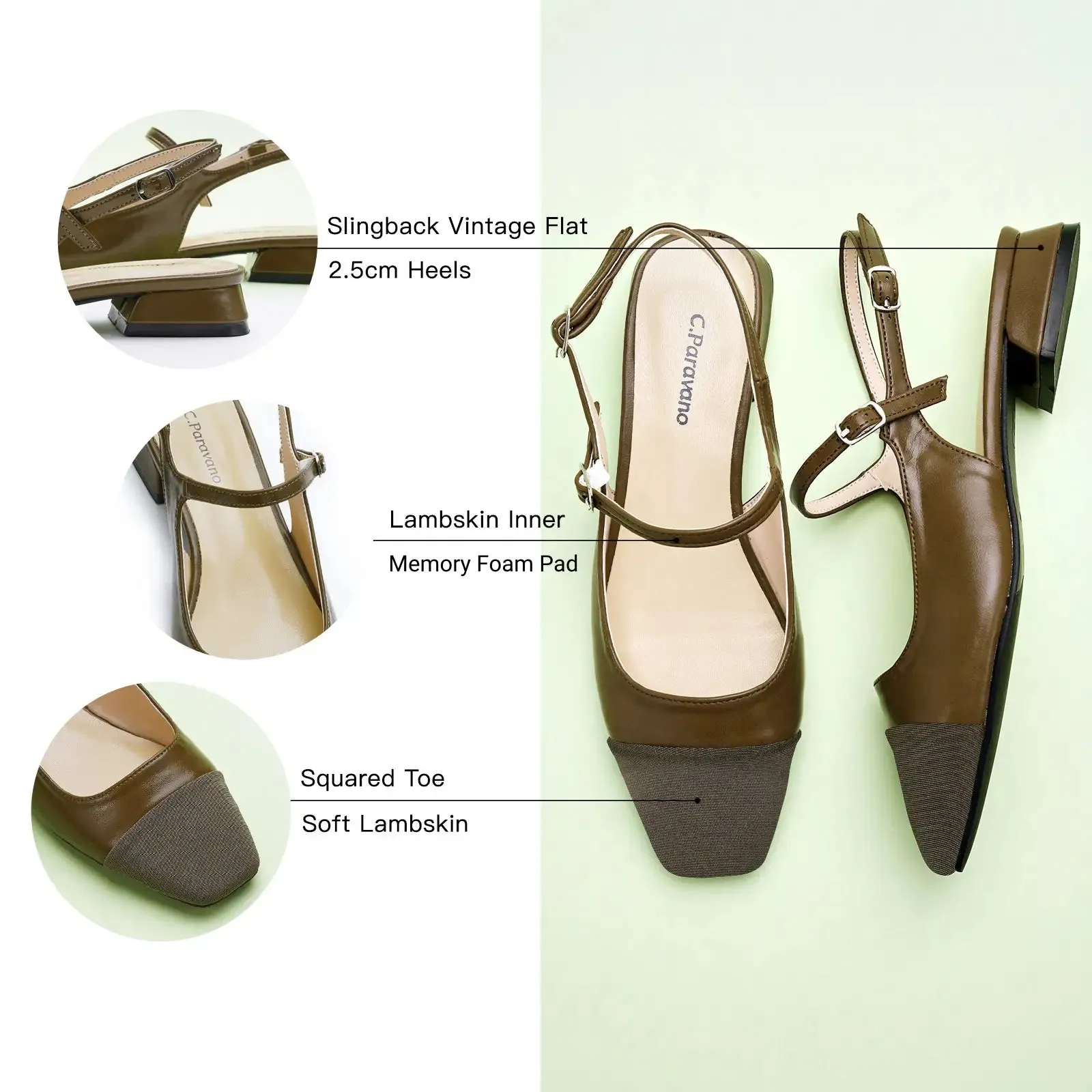 Squared Toe Slingback Flats